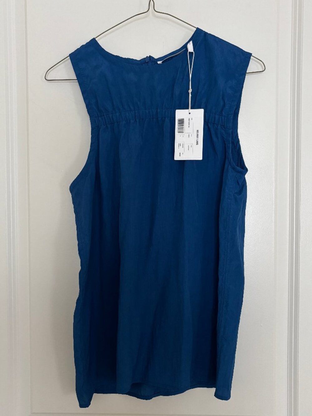 NWT Helmut Lang Cobalt Blue Sheer Ruched Asymmetric Tank Top Size S